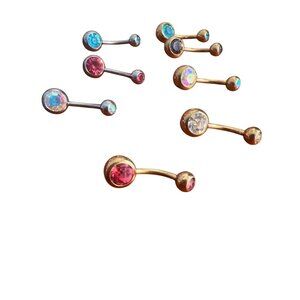 Lot Of 8 Multi Color Double Gem Belly Button Rings Gold Silver Tone Body Jewelry